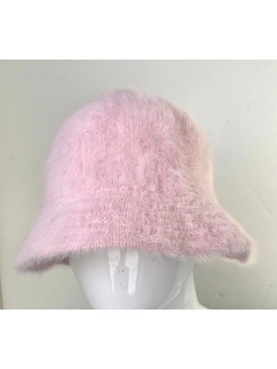 Vintage Angora Fuzzy Pink Bucket Hat OS Stretchy Cloche Stretchy Faux Fur main image 8